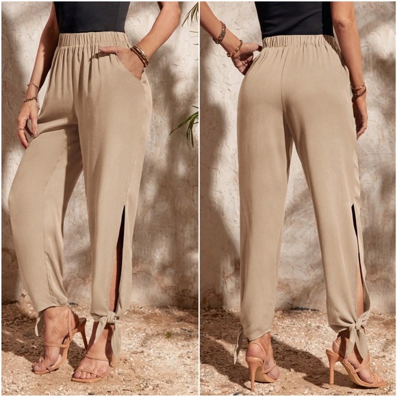 Luxe Solid Split Leg Tie Jogger Pants - Picture 4 of 8